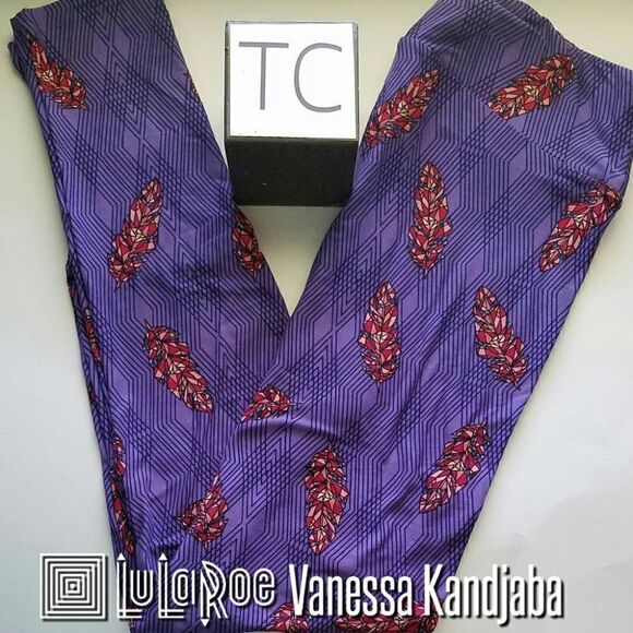 LuLaRoe TC Leggings Purple Feathers NEW - Picture 1 of 1